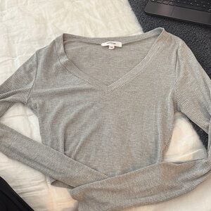 Gray V-Neck cropped Ribbed Women's Top